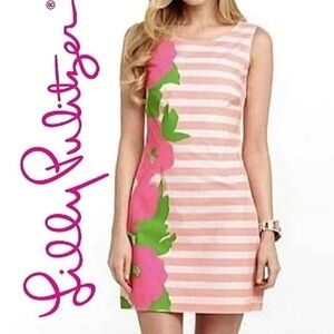 LILLY PULITZER Delia Floral Stripe Scoop Neck Sleeveless Shift Dress EUC